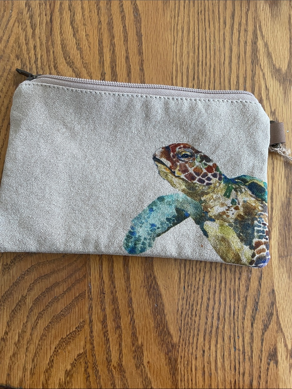 Canvas Turtle Print Wristlet Clutch in Beige